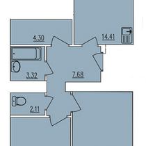 1 этаж. План двухкомнатной квартиры. Вариант 4