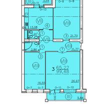 Первый этаж. План трёхкомнатной квартиры, первый этаж. Вариант 2