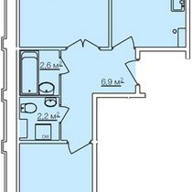 Типовой этаж. План двухкомнатной квартиры. Вариант 1