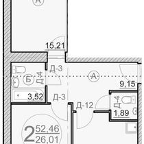 2 этаж. План двухкомнатной квартиры. Вариант 5