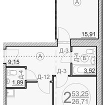2 этаж. План двухкомнатной квартиры. Вариант 4
