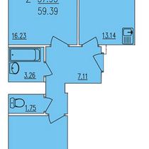2-6 этажи. План двухкомнатной квартиры. Вариант 3